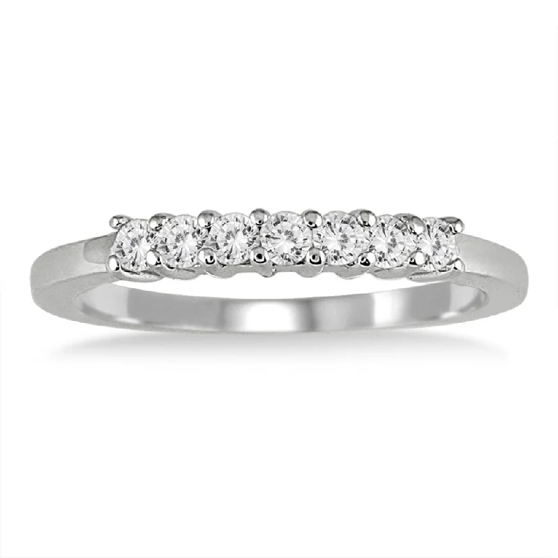 vintage-inspired sunstone ring-Marquee 3/8 Carat TW 7 Stone Diamond Band in 10K White Gold