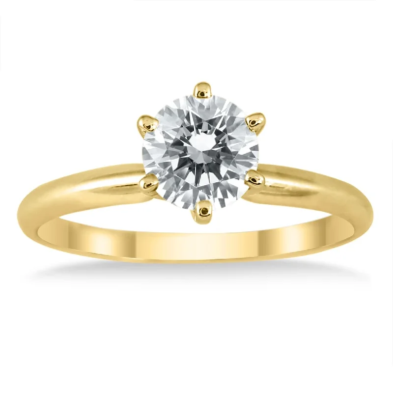 minimalist crest summit ring-Marquee Certified 1 Carat Diamond Solitaire Ring in 14K Yellow Gold (I-J Color, I2-I3 Clarity)