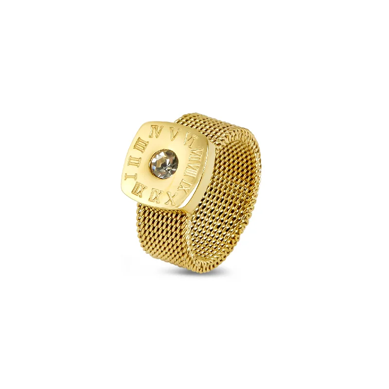 rustic tin band ring-Mesh Strap Latin Stone Ring - Gold