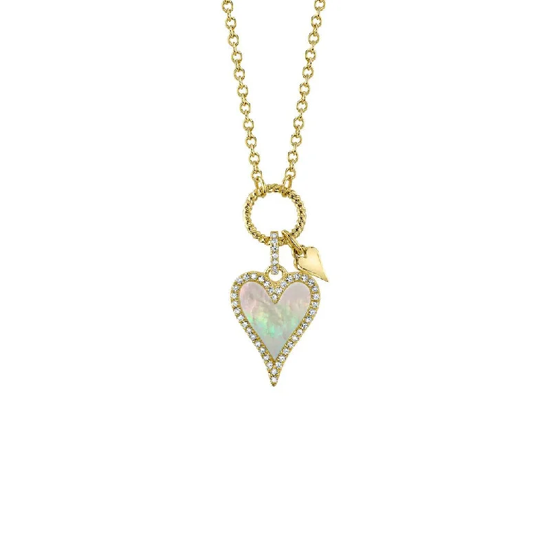 inscribed unity pendant necklace-Mother of Pearl & Diamond Heart Necklace