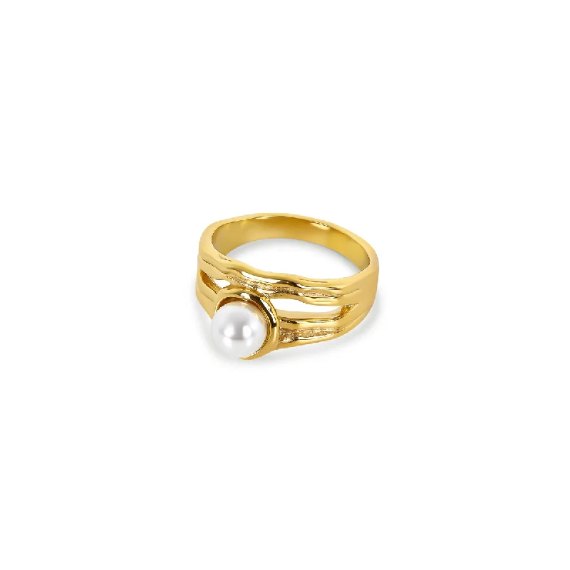 artisan-crafted agate ring-Abstract Pearl Ring  - Gold