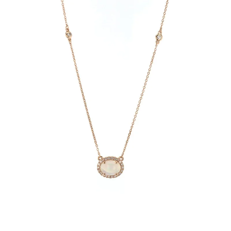 inscribed tradition pendant necklace-Opal & Diamond Pendant Necklace