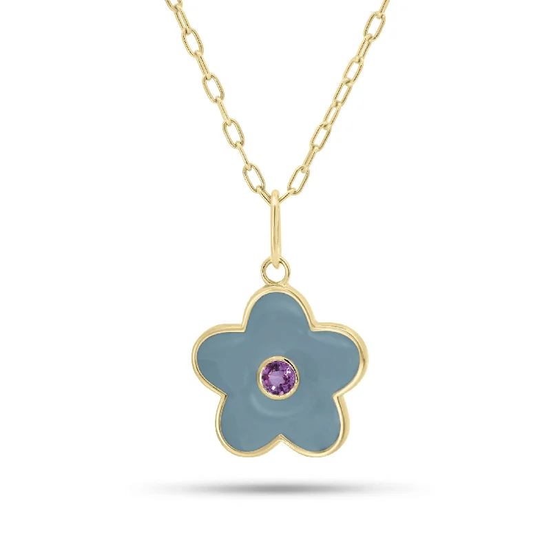 distressed gold chain necklace-Pink Sapphire & Enamel Pop Art Flower Pendant