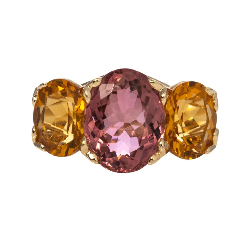 adjustable summit crest ring-Pink Tourmaline & Citrine 14K Gold River Ring