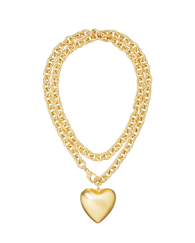 inscribed devotion pendant necklace-The Puffy Heart Necklace in Gold