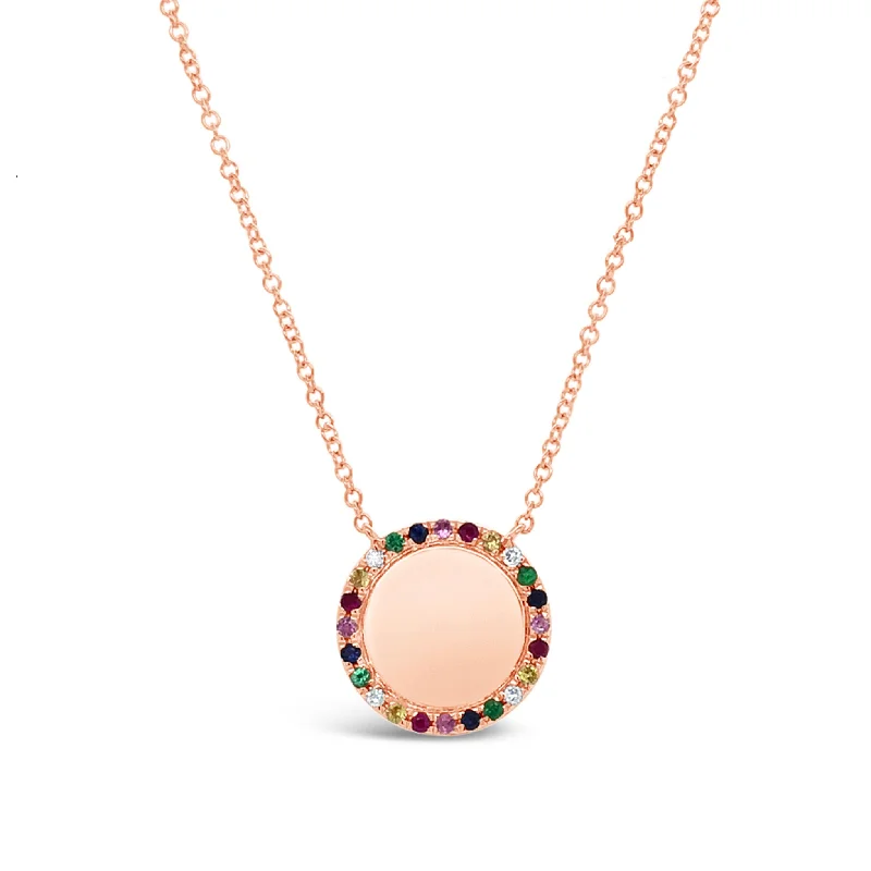 nature-themed summit ridge necklace-Rainbow Gemstone Disc Pendant