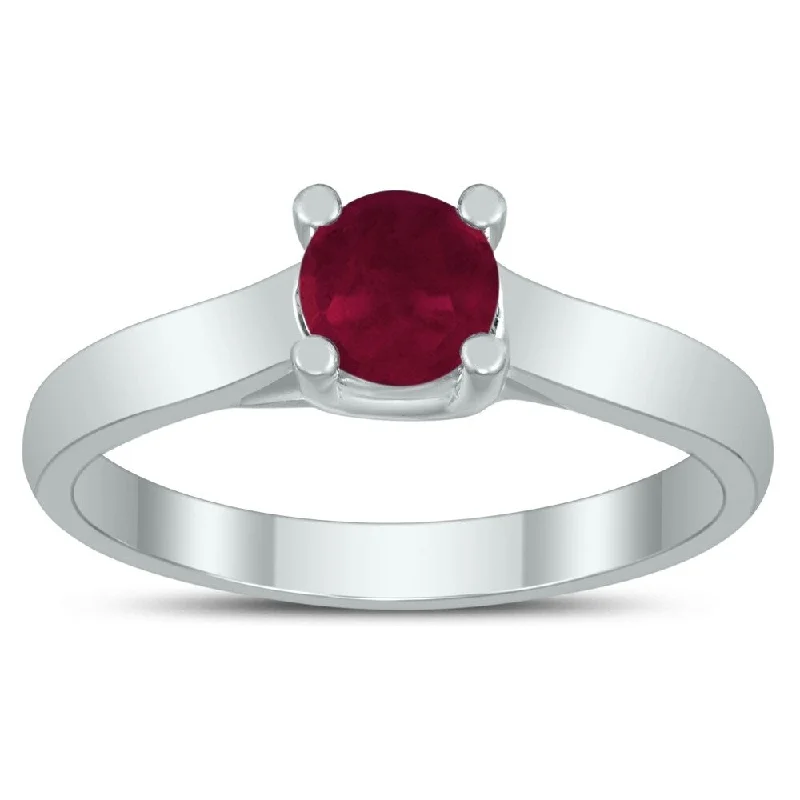 nature-themed apex ridge ring-Round 5MM Ruby Cathedral Solitaire Ring in 10K White Gold