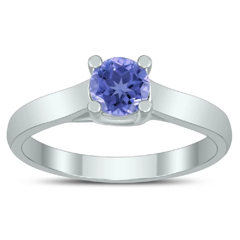 adjustable flare ring-Round 5MM Tanzanite Cathedral Solitaire Ring in 10K White Gold