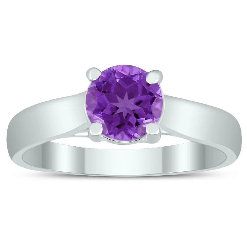 polished gold arc ring-Round 6MM Amethyst Cathedral Solitaire Ring in 10K White Gold