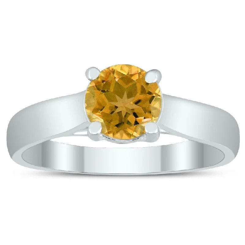 inscribed devotion ring-Round 6MM Citrine Cathedral Solitaire Ring in 10K White Gold