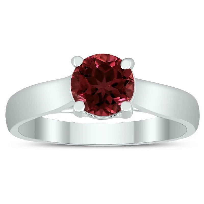 inscribed dynasty ring-Round 6MM Garnet Cathedral Solitaire Ring in 10K White Gold