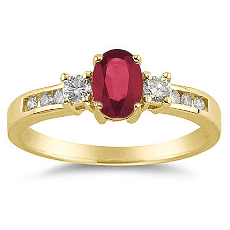 vintage-inspired opal ring-Ruby and Diamond Regal Channel Ring in 14K Yellow Gold