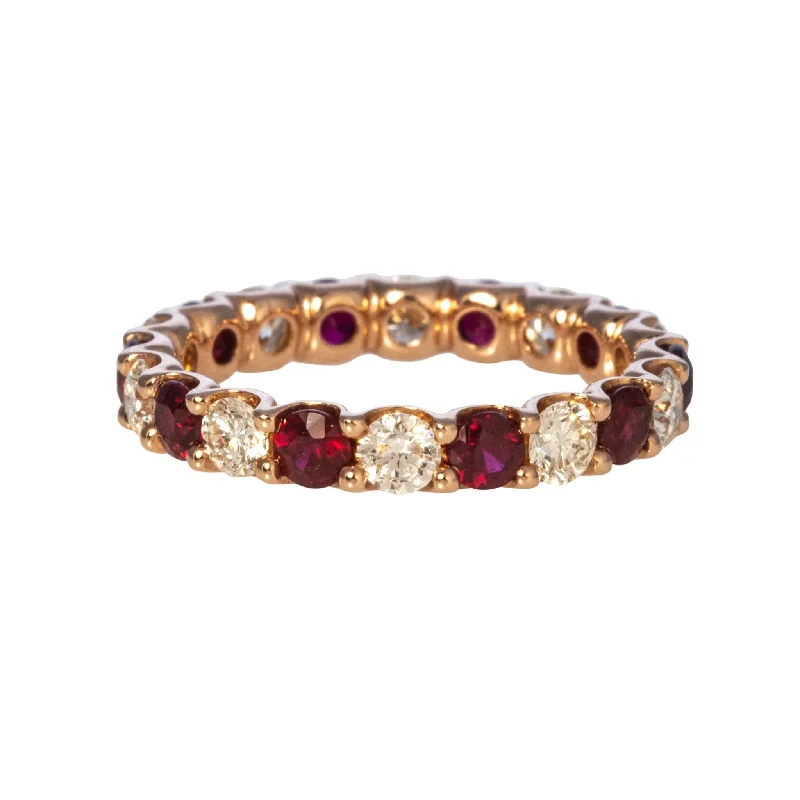 art deco turquoise ring-Ruby & Diamond 14K Rose Gold Eternity Band