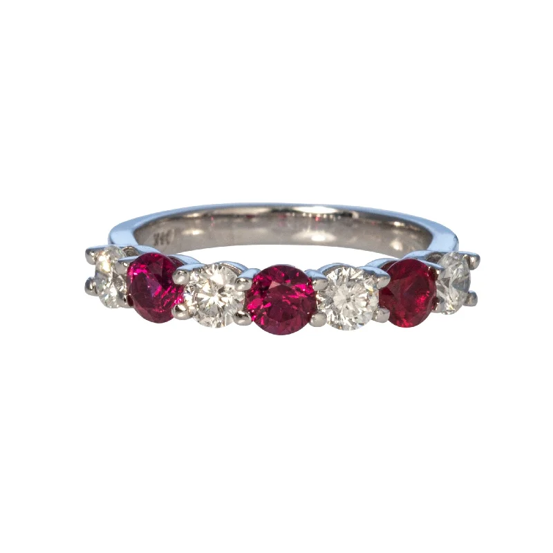 art deco agate ring-Ruby & Diamond 14K White Gold Halfway Band