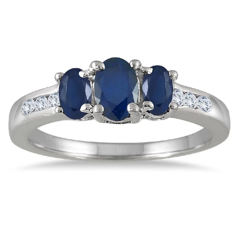 rustic sunstone inlay ring-Sapphire and Diamond Channel Ring 14K White Gold