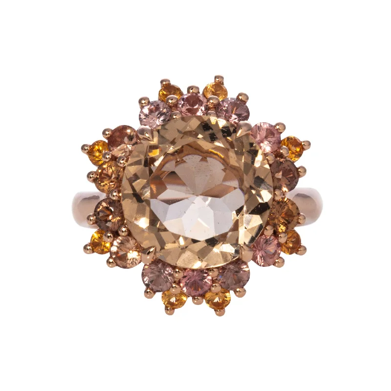 floral-inspired malachite ring-Smoky Quartz, Mandarin Garnet & Mixed Sapphire 14K Rose Gold Ring