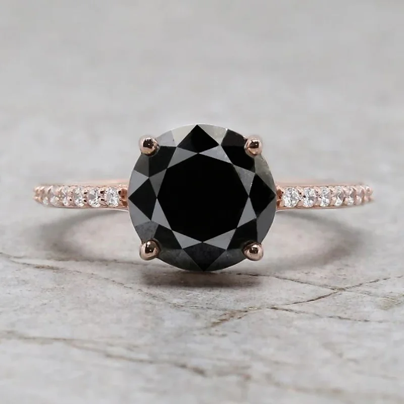 vintage-inspired sunstone ring-2.5 CT Solitaire Black Diamond Engagement Ring