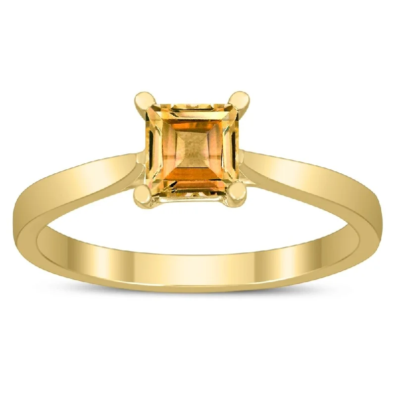 boho-inspired malachite ring-Square Princess Cut 5MM Citrine Solitaire Ring in 10K Yellow Gold