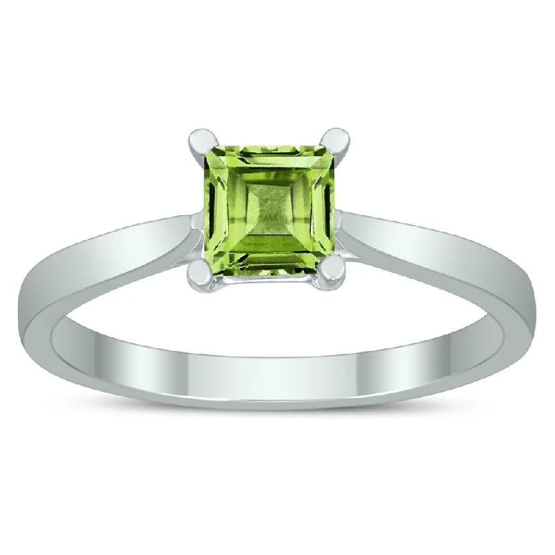 nature-themed summit ridge ring-Square Princess Cut 5MM Peridot Solitaire Ring in 10K White Gold