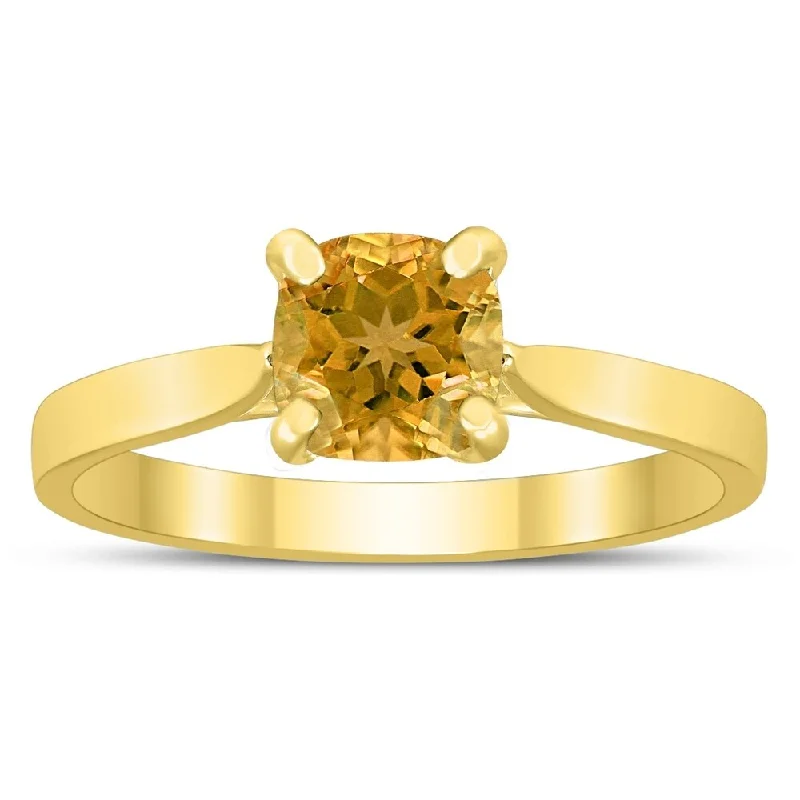 floral-inspired carnelian ring-Square Princess Cut 6MM Citrine Solitaire Ring in 10K Yellow Gold