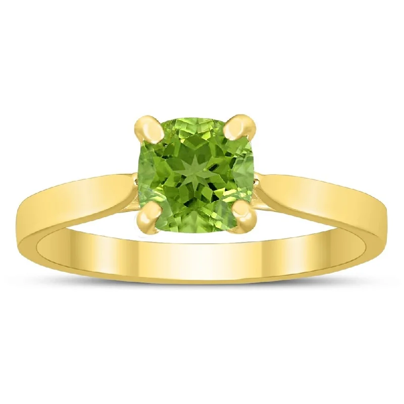 raw agate cluster ring-Square Princess Cut 6MM Peridot Solitaire Ring in 10K Yellow Gold