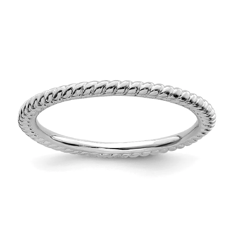 minimalist crest summit ring-Sterling Silver Stackable Expressions Rhodium Twisted Ring