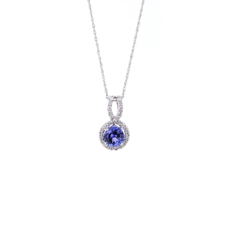 boho-inspired agate necklace-Tanzanite & Diamond Halo Pendant Necklace