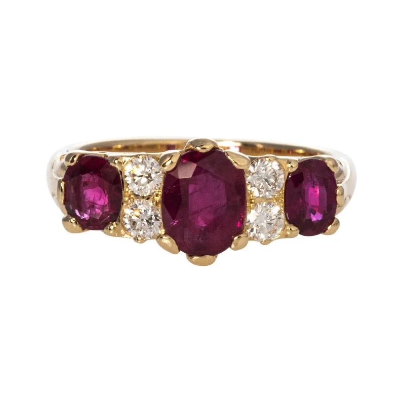 minimalist apex peak ring-Victorian Style 3-Stone Ruby & Diamond 14K Gold Ring