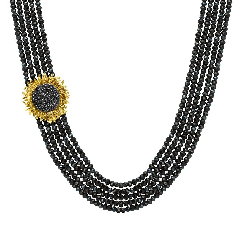 modern tiered turquoise necklace-Vincent Multi Strand Necklace with Onyx, Spinel and Diamonds