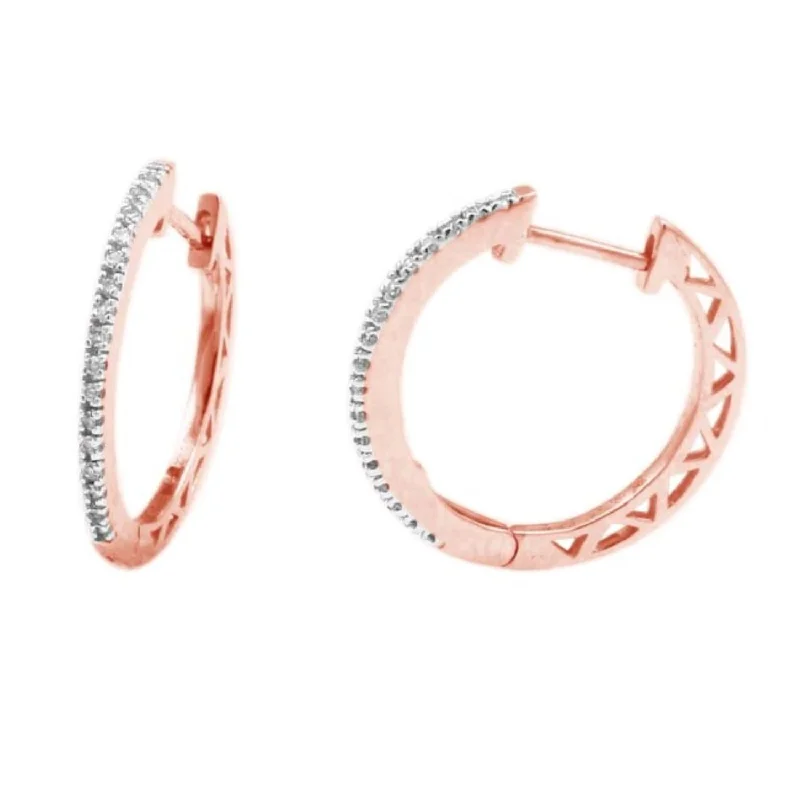 modern sculpted drop earrings-1/10 CTW Diamond Hoop Earrings in 10KT Rose Gold