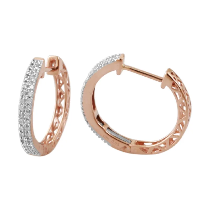 polished rose tier earrings-1/10 CTW Diamond Hoop Earrings in 10KT Rose Gold