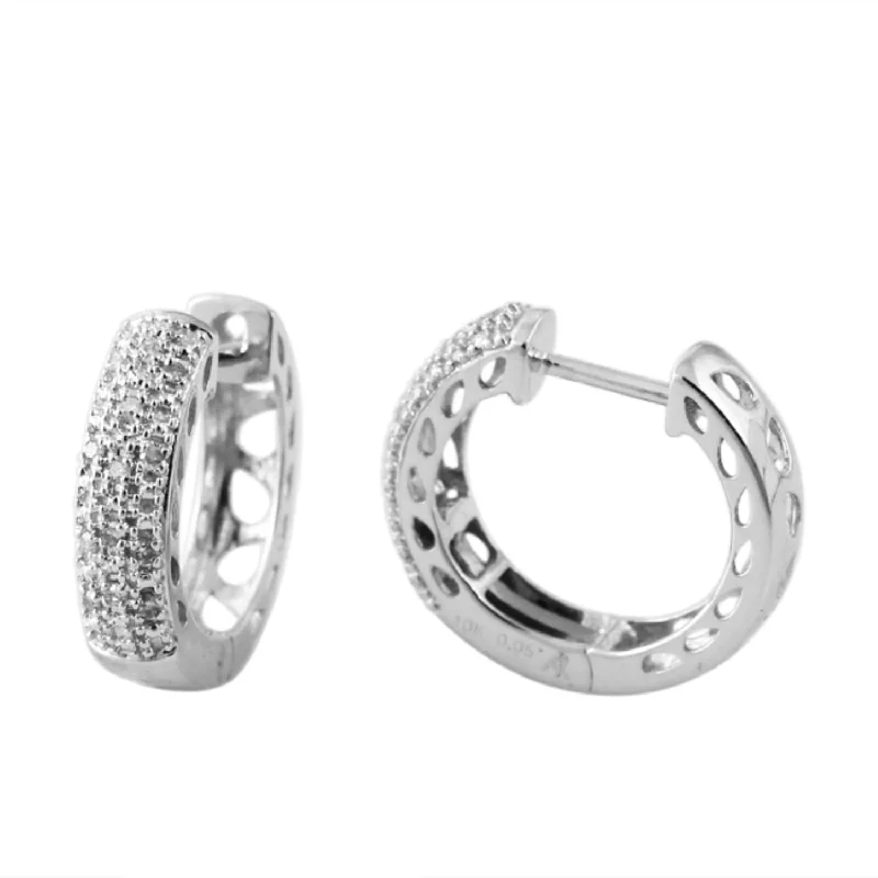 polished bronze hoop earrings-1/10 CTW Diamond Hoop Earrings in 10KT White Gold