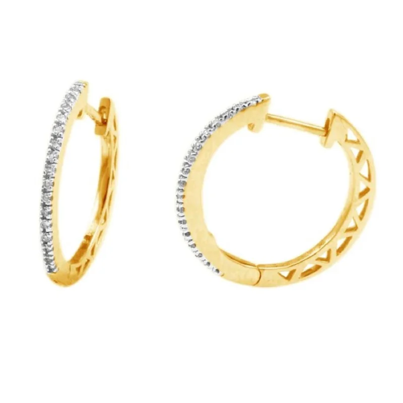 art deco aventurine earrings-1/10 CTW Diamond Hoop Earrings in 10KT Yellow Gold