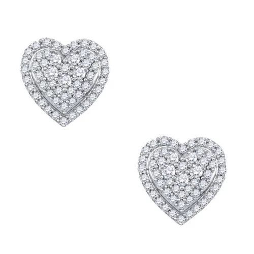 floral-inspired malachite earrings-1/2 CTW Diamond Heart Stud Earrings in 10KT White Gold