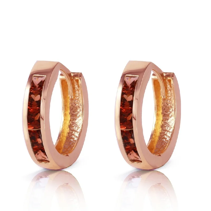 rustic sunstone hoop earrings-1.3 Carat 14K Solid Rose Gold Hoop Huggie Earrings Garnet