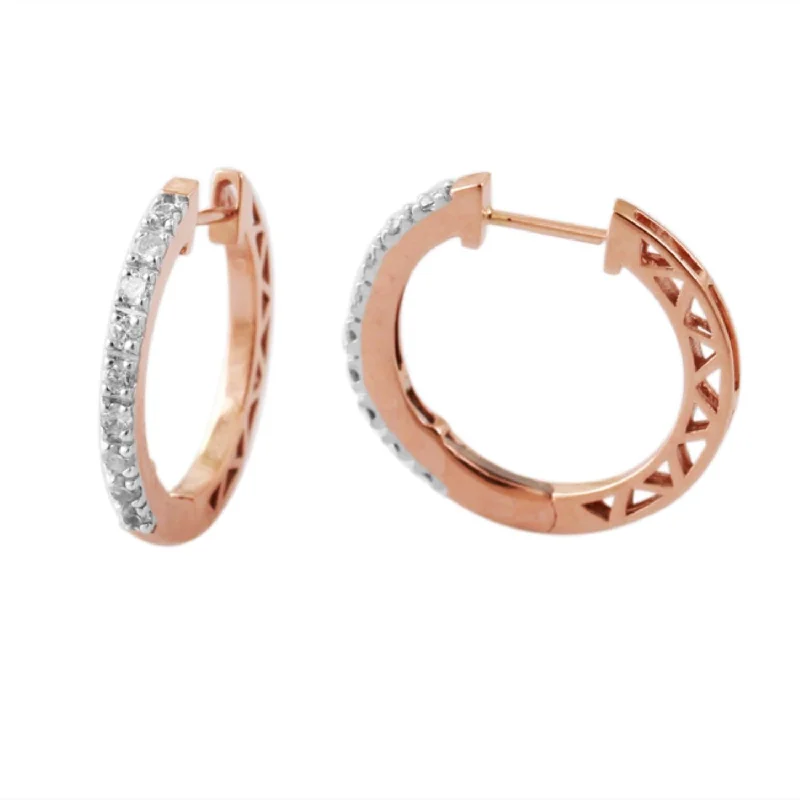 raw turquoise accent earrings-1/4 CTW Diamond Hoop Earrings in 10KT Rose Gold