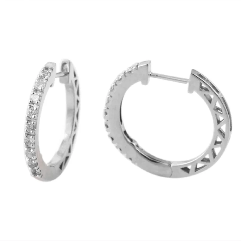 polished gold tier earrings-1/4 CTW Diamond Hoop Earrings in 10KT White Gold