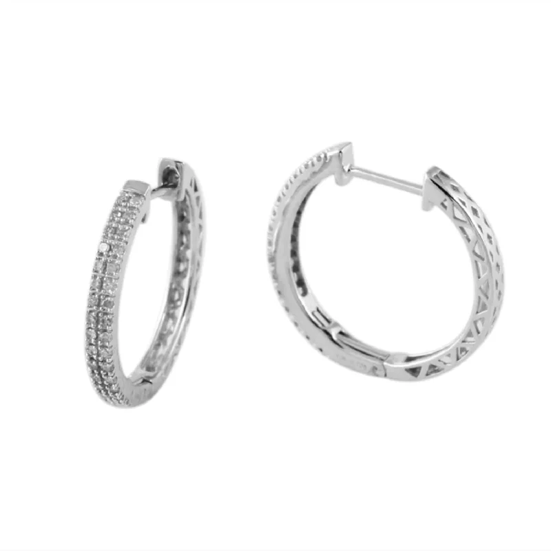 minimalist summit peak earrings-1/4 CTW Diamond Hoop Earrings in 10KT White Gold