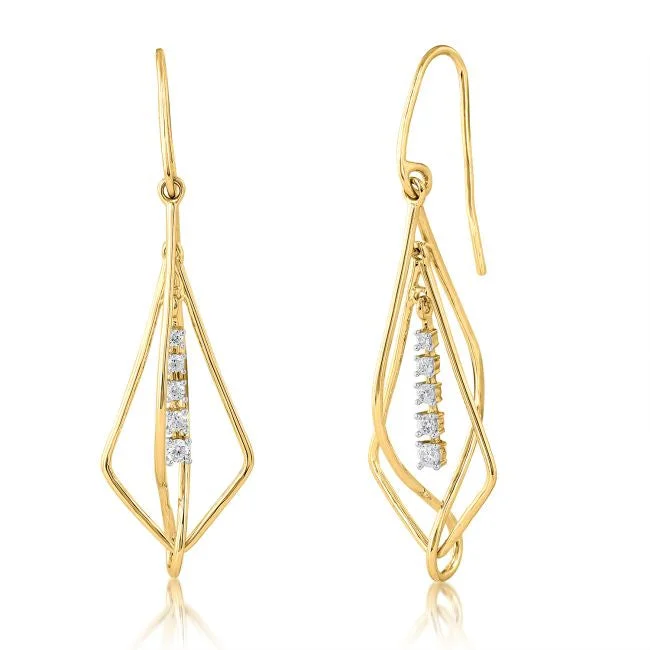 minimalist ridge peak earrings-1/7 CTW Diamond Drop & Dangle Earrings in 10KT Yellow Gold