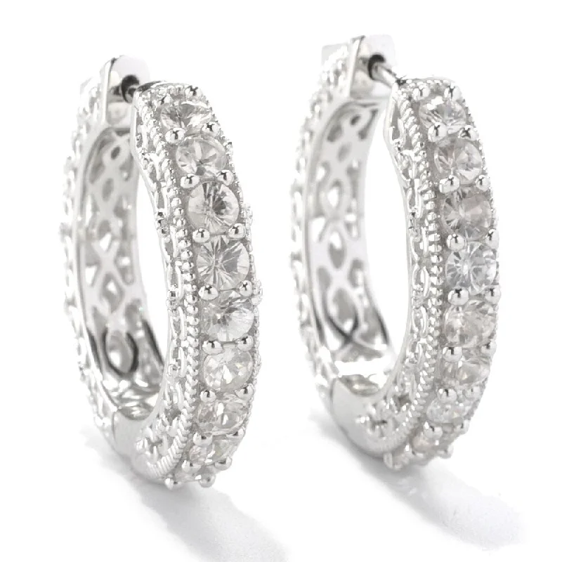 modern inset ruby earrings-1" Nine-Stone Scrollwork Zircon Hoop Earrings