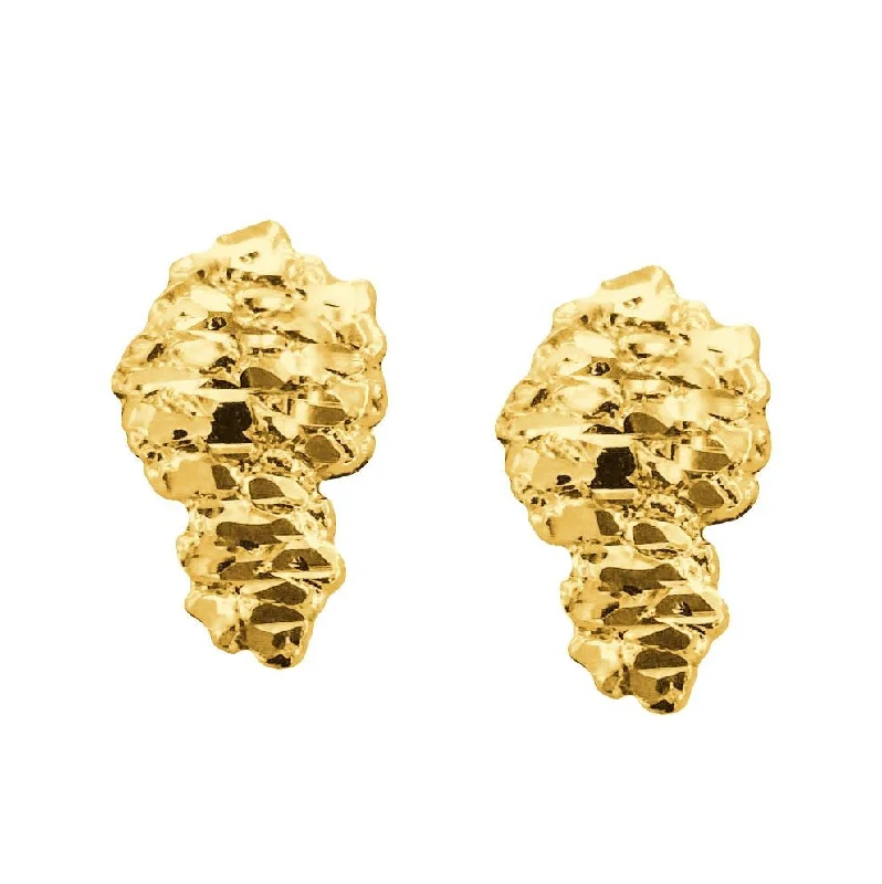 bohemian summit crest earrings-10KT Yellow Gold 17X10MM Stud Nugget Earrings