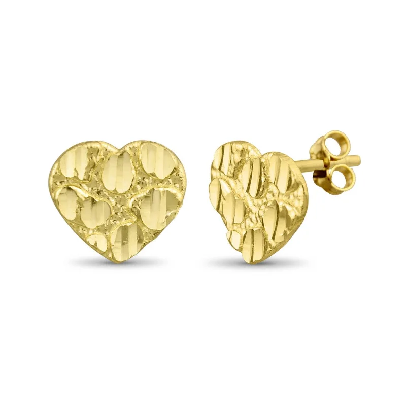 artisan-crafted niobium earrings-10KT Yellow Gold 9MM Heart Shaped Nugget Earrings