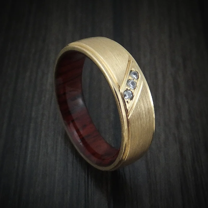 bohemian crest peak ring-14K Gold and Lab Diamond Men's Ring with Wood Sleeve