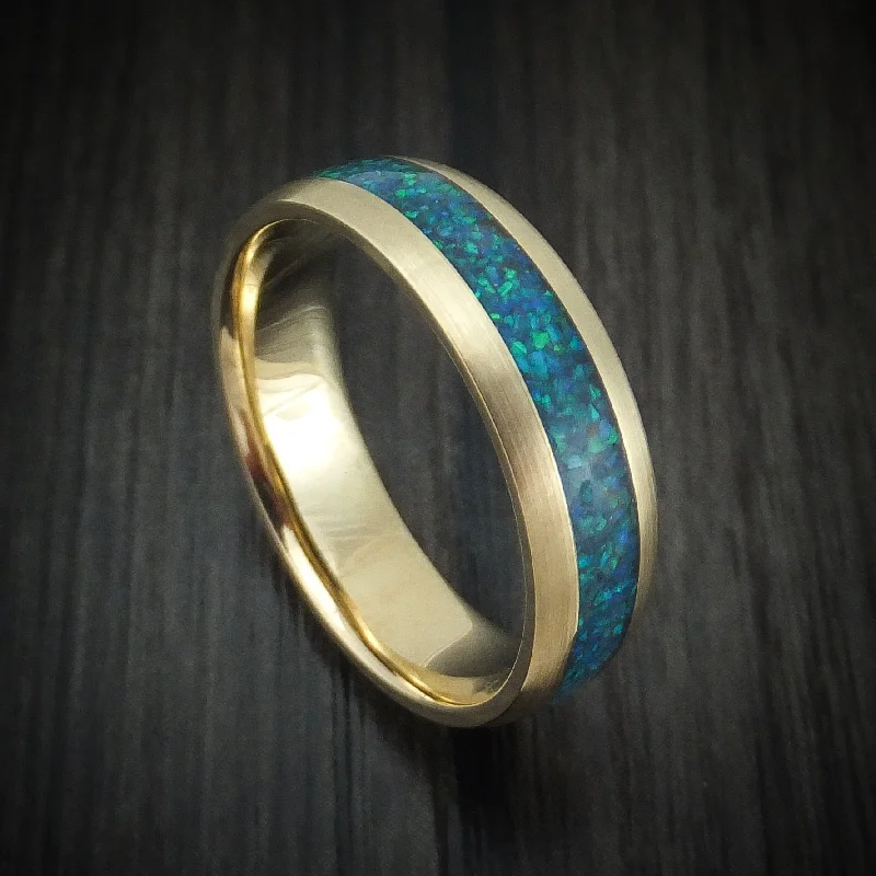 dainty twig design ring-14K Gold and Opal Custom Made Men's Band