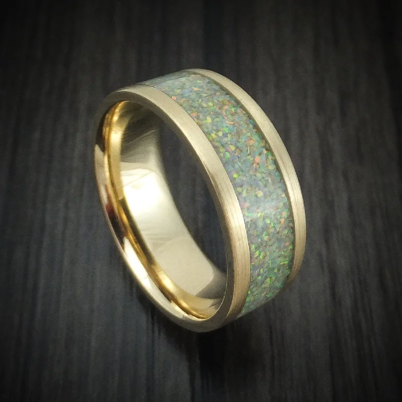 vivid moonstone stack ring-14K Gold and Opal Custom Made Men's Band