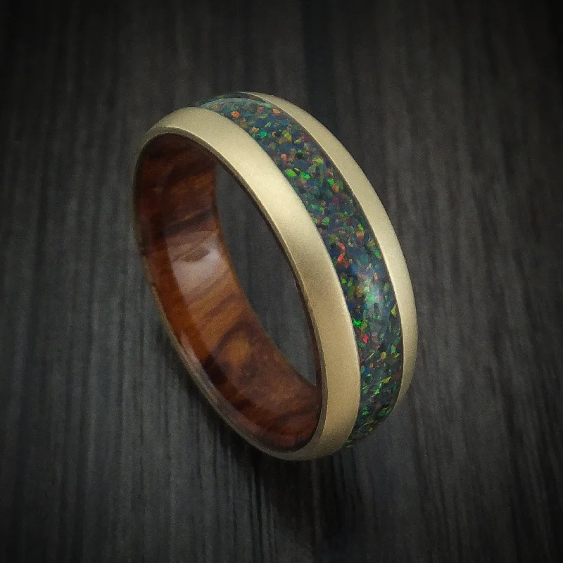 eight-stone promise ring-14K Gold and Opal Men's Ring with Wood Sleeve Custom Made Band