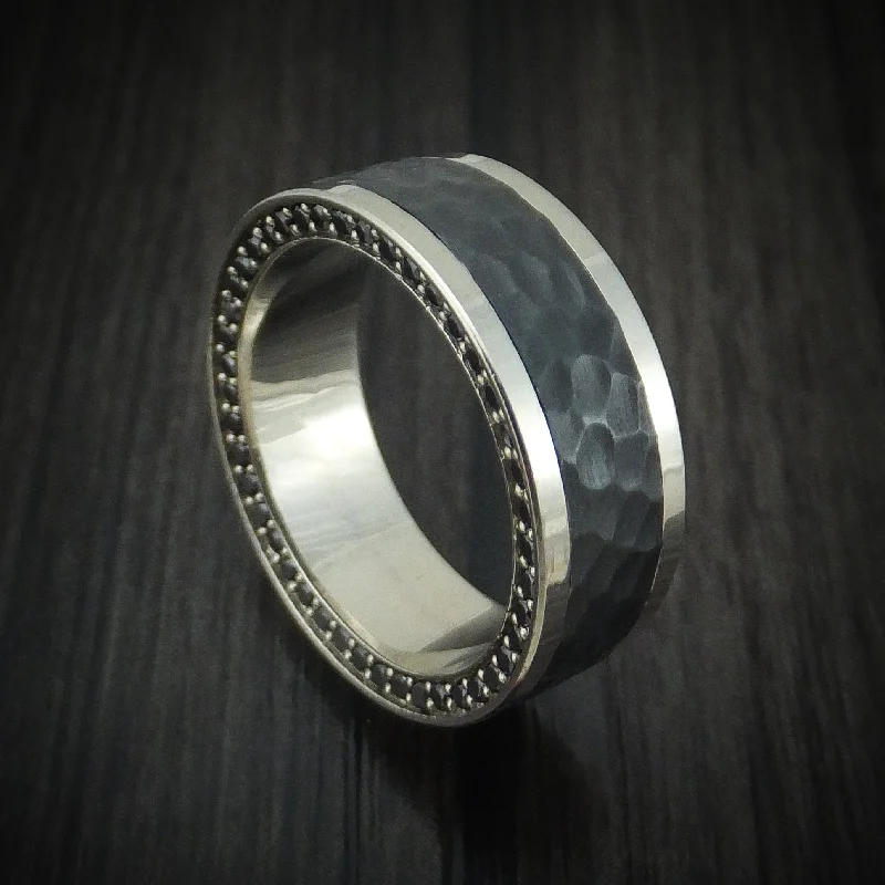 modern contoured band ring-14K Gold and Zirconium Men's Ring with Double Eternity Black Diamonds