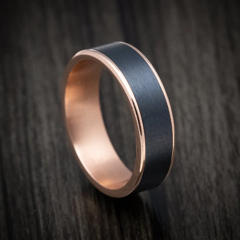 minimalist arc peak ring-14K Rose Gold and Black Titanium Mens Band