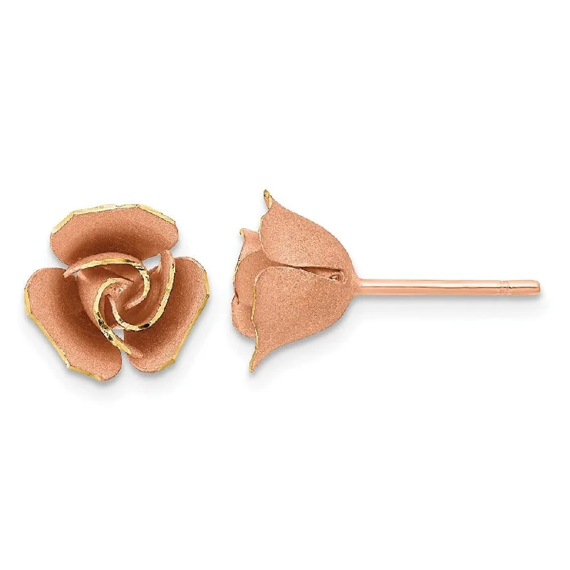 adjustable cedar crest earrings-14k Rose Gold Satin Finish Rose Flower Stud Earrings (L-9.2 mm, W-9.2 mm)