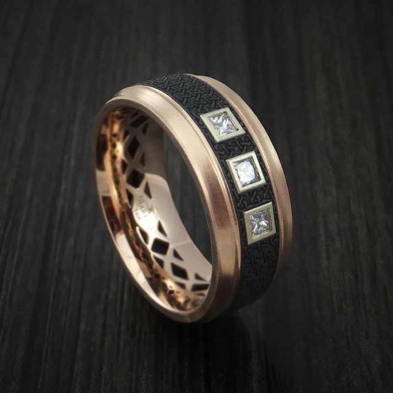 adjustable cedar ridge ring-14K Rose Gold with Carbon Fiber and Diamonds Custom Made Men's Band